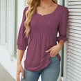 thumbnail image 4 of Tops for Women Pleated Long Sleeve Round Neck Casual Loose Solid Color Top Purple XL, 4 of 7