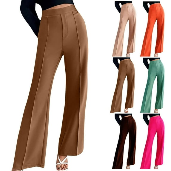 qolati Women's Casual Wide Leg Pants Elegant Elastic High Waist Long Palazzo Pants Trendy Solid Color Work Office Dress Pants