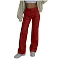 thumbnail image 3 of ClodeEU Women's Faux Leather Pants ,Mid Waist Straight PU Stretch Pant with Pockets ,Trendy Party Trousers Red,Womens Plus XL, 3 of 8
