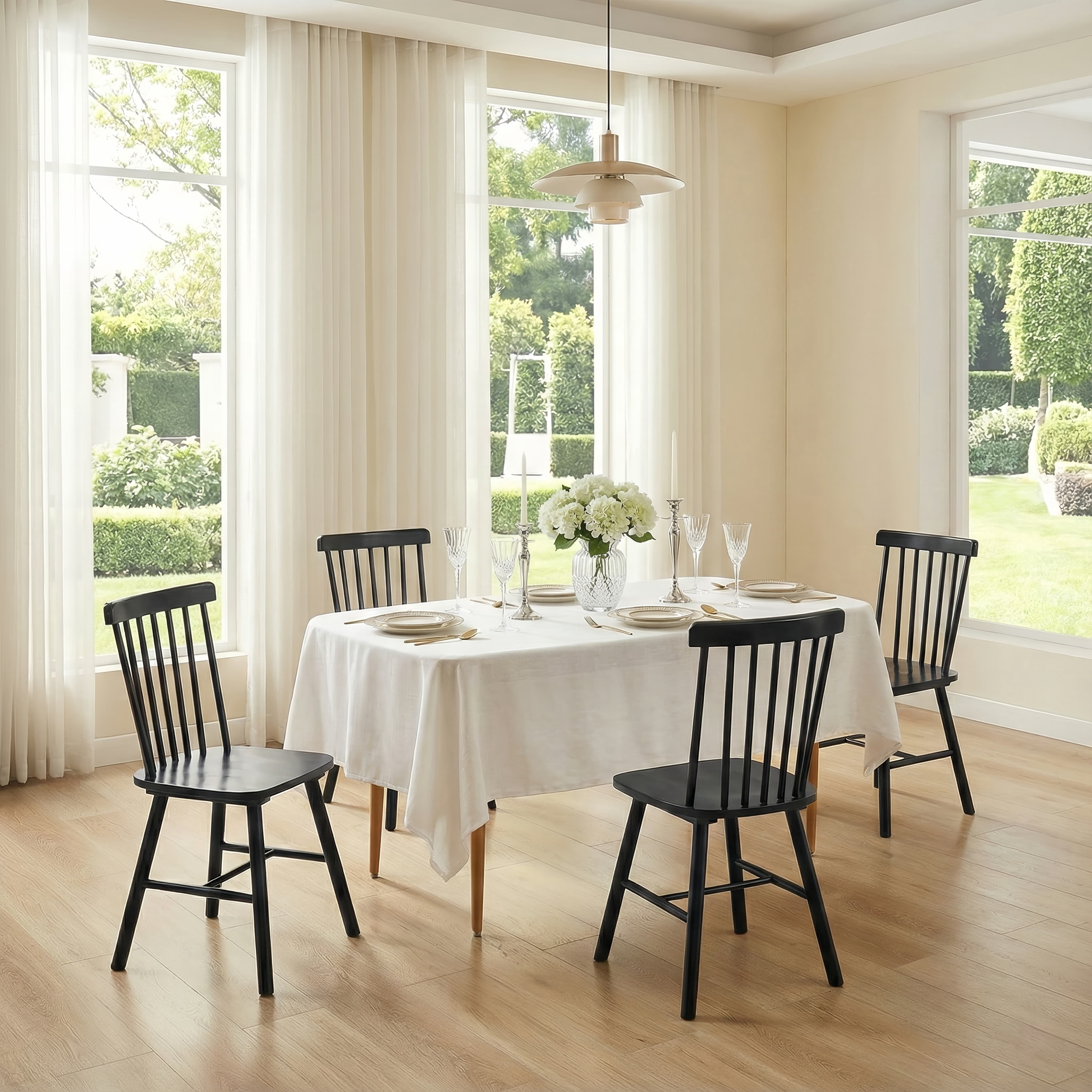 TrumanPick Windsor Dining Chairs Set of 2 - Wooden Spindle Back Kitchen Chairs, Farmhouse Mid-Century Modern Dining Chair for Dining Room Restaurant, Black