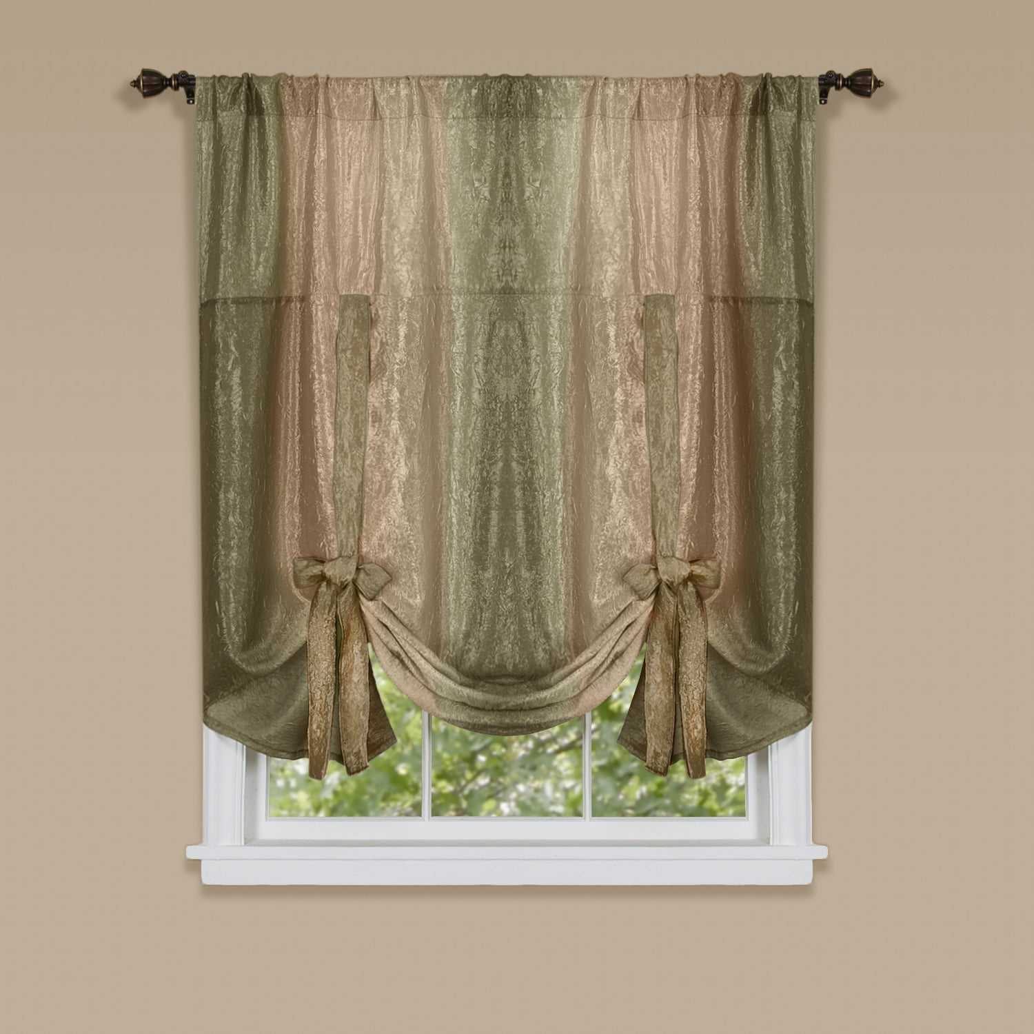 Royal Ombre Crushed Semi Sheer Tie Up Curtain Window Shade - Earth