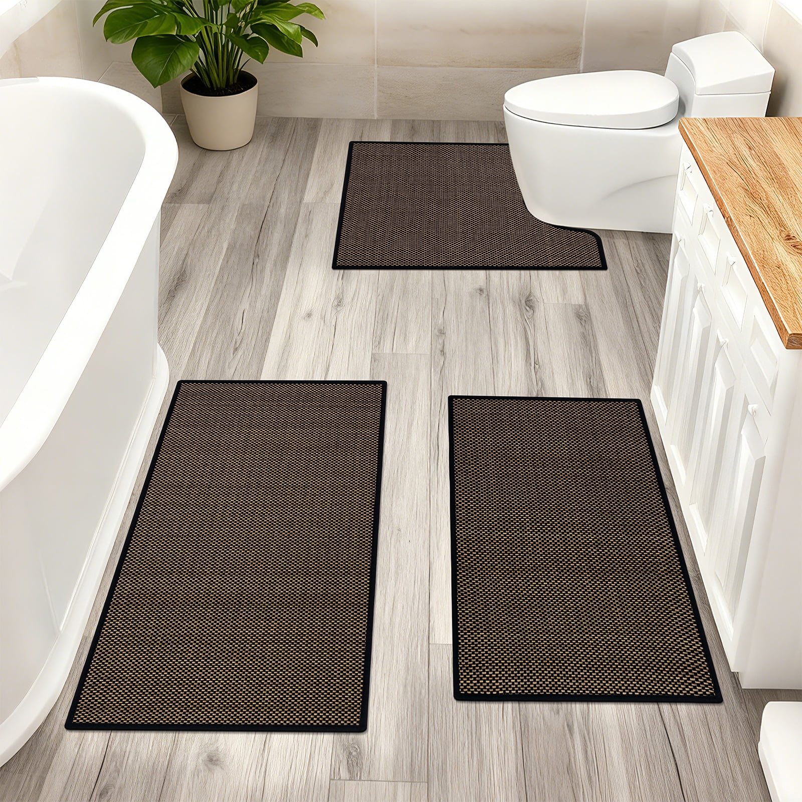 Bathroom Rugs Sets 3 Piece, Washable, Super Absorbent Bath Mat for Bathroom, Toilet and Tub