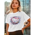 thumbnail image 6 of Women's T-Shirt American Baseball Abstract Short Sleeve Casual Tee Classic Crew Neck T Shirt for Women White, 3XL, 6 of 7