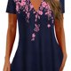 thumbnail image 4 of Mujer Manga Corta Cuello En V Estampado Moda Cómodo Transpirable Casual Blusa Top para Ir De Compras Viajes Oficina Rosa XXL, 4 of 6