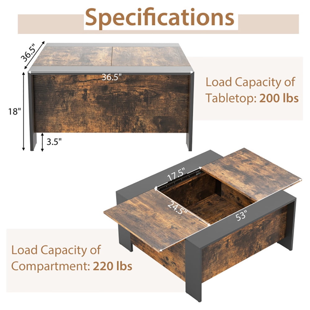 Finihen Coffee Table, 36.5 Inch Coffee Table with Sliding Top and Hidden Compartment, for Living Room, Reception Room, Office, Walnut Finihen Coffee Table, 36.5 Inch Coffee Table with Sliding Top and Hidden Compartment, for Living Room, Reception Room, Office, Walnut