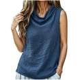 thumbnail image 2 of Sheghy Tank Top 100%Cotton Linen Blend Cowl Neck Tank, Solid Sleeveless Casual Summer Vest Navy S, 2 of 9