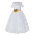 thumbnail image 2 of Ekidsbridal Girl Pageant Flower Girl Dress - White Lace Short Sleeve with Bow Sash LG2T-A (Size: 2-12), 2 of 3