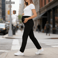 thumbnail image 6 of TrendVibe365 Maternity Pants for Work Summer Beach Pregnant Pants High Waisted Long Pants Loose Fit Casual Pull on Elastic Waist Trousers Relaxed Soft, 6 of 8