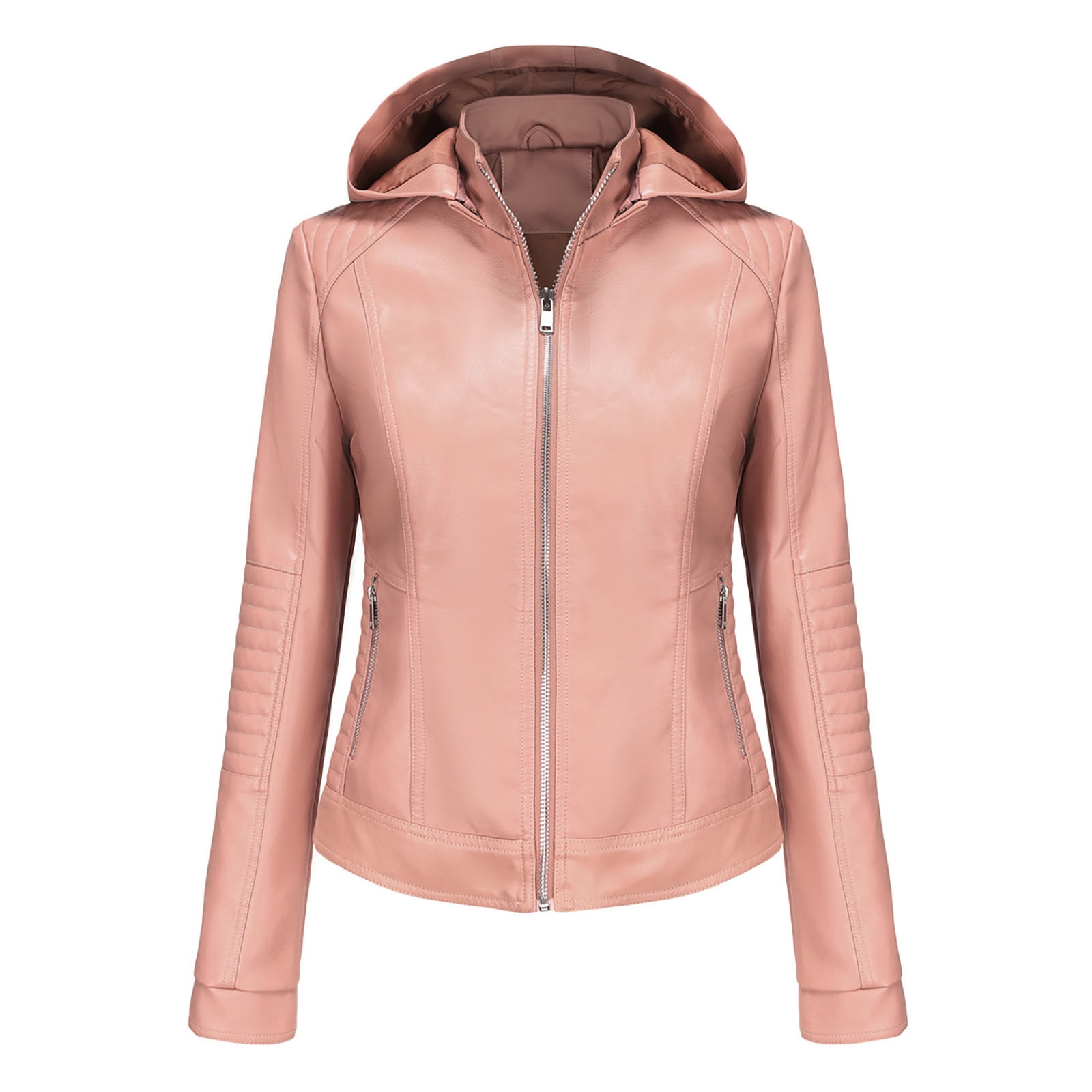 IROINNID Women's Faux Leather Jacket Long Sleeve Front Zip Pocket Biker Moto Jacket,Pink
