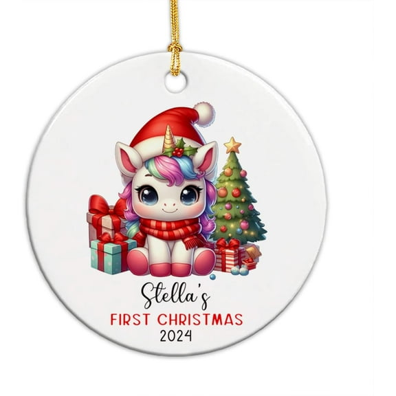 Personalized Unicorn Ornament, Unicorn Christmas 2025 Ornament, Unicorn Decor Gift for New Grandchildren, Custom Newborn Xmas Gift, Baby's First Christmas Ceramic Ornament, My Xmas Ornaments 43Yiwh