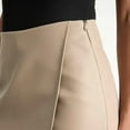 thumbnail image 6 of FRSASU Womens Fuax Leather Skirt Pleated Irregular High Waisted Side Zipper Bodycon Pencil Mini Divided skirts Beige, 6 of 8