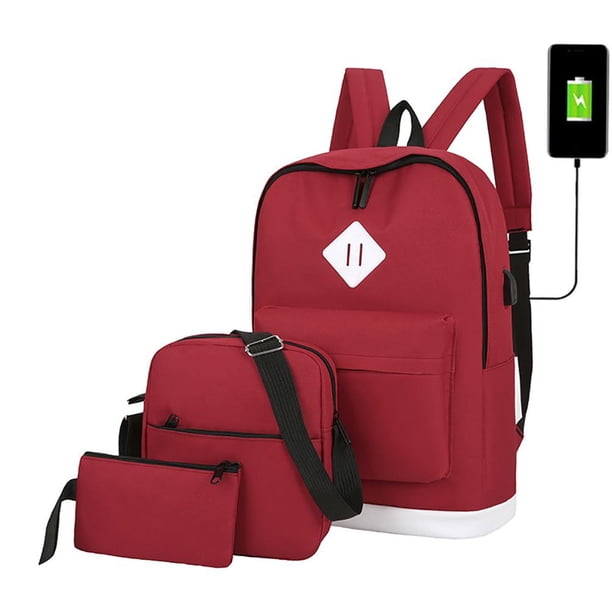 Mochila Para Acampar Al Aire Libre De 3 Uds., Bolso De Hombro Resistente Al Desgaste Con Bandolera, Bolso De Mano, Mochila Escolar De Estilo Coreano Con Cable Usb Monstrate AP007924-03