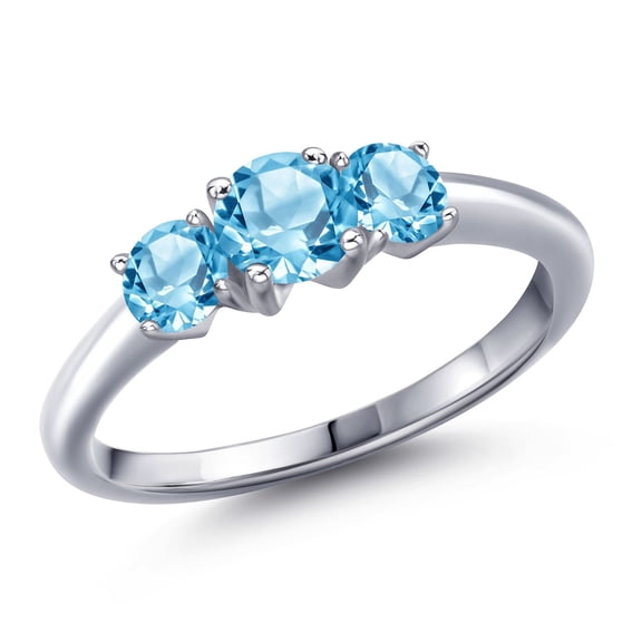 Gem Stone King 925 Sterling Silver Swiss Blue Topaz Engagement Ring for Women | 1.36 Cttw | Round 5MM | Gemstone November Birthstone | Size 5