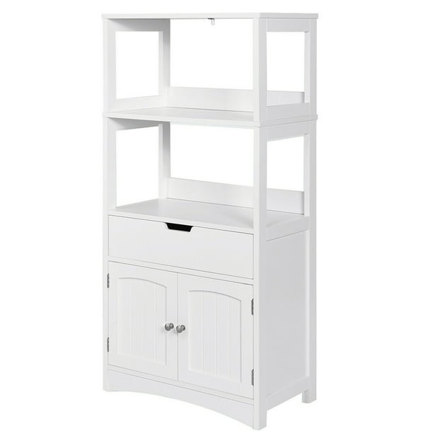 Gymax Bathroom Storage Cabinet Shelf Cupboard Floor Cabinet w/Drawer ...