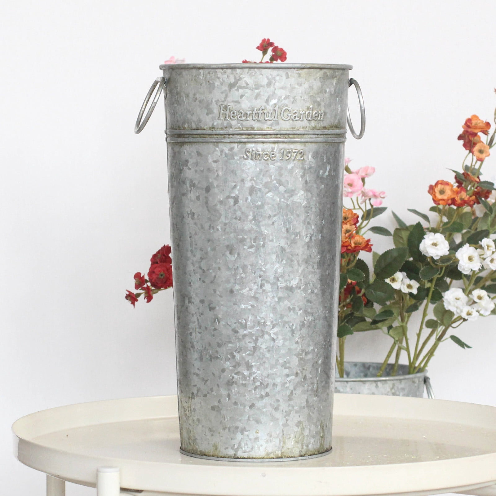 Galvanized Metal Umbrella Stand Holder for Walking Sticks and Canes Farmhouse French Style Decorative Storage Bucket with Handles