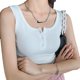 thumbnail image 1 of Top liso básico elástico ajustado con cuello redondo y canalé para mujer, 1 of 5