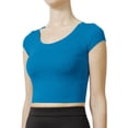 thumbnail image 2 of J. METHOD Women's Short Sleeve Scoop Neck Crop Top Solid Basic Casual Cropped T Shirts NEWT18 Blue L, 2 of 6
