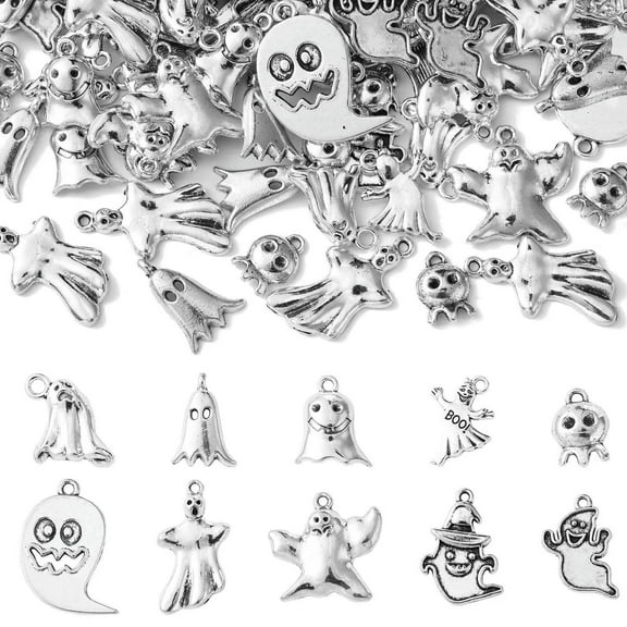 U8MO 100x Tibetan Alloy Halloween Ghost Skull Charm Pendants for DIY Jewelry Making
