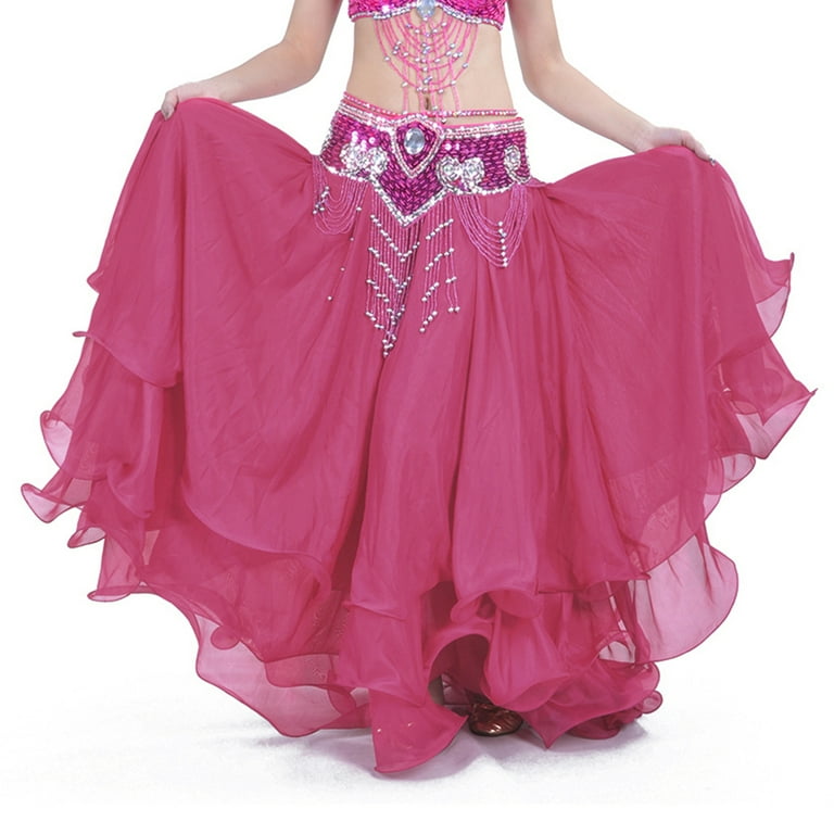 Bellylady, Belly Dance Skirt, Rose Red, Tiered Chiffon Maxi