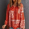 thumbnail image 7 of Women's Boho Tops Floral Print V Neck Long Sleeve Summer Blouse Shirts Tie Front Flowy Vacation Clothes, 7 of 7