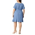 thumbnail image 3 of Unique Bargains Women's Plus Size Round Neck Roll Up Sleeve Ruffle Chambray Midi Dresses 3X Light Blue, 3 of 7