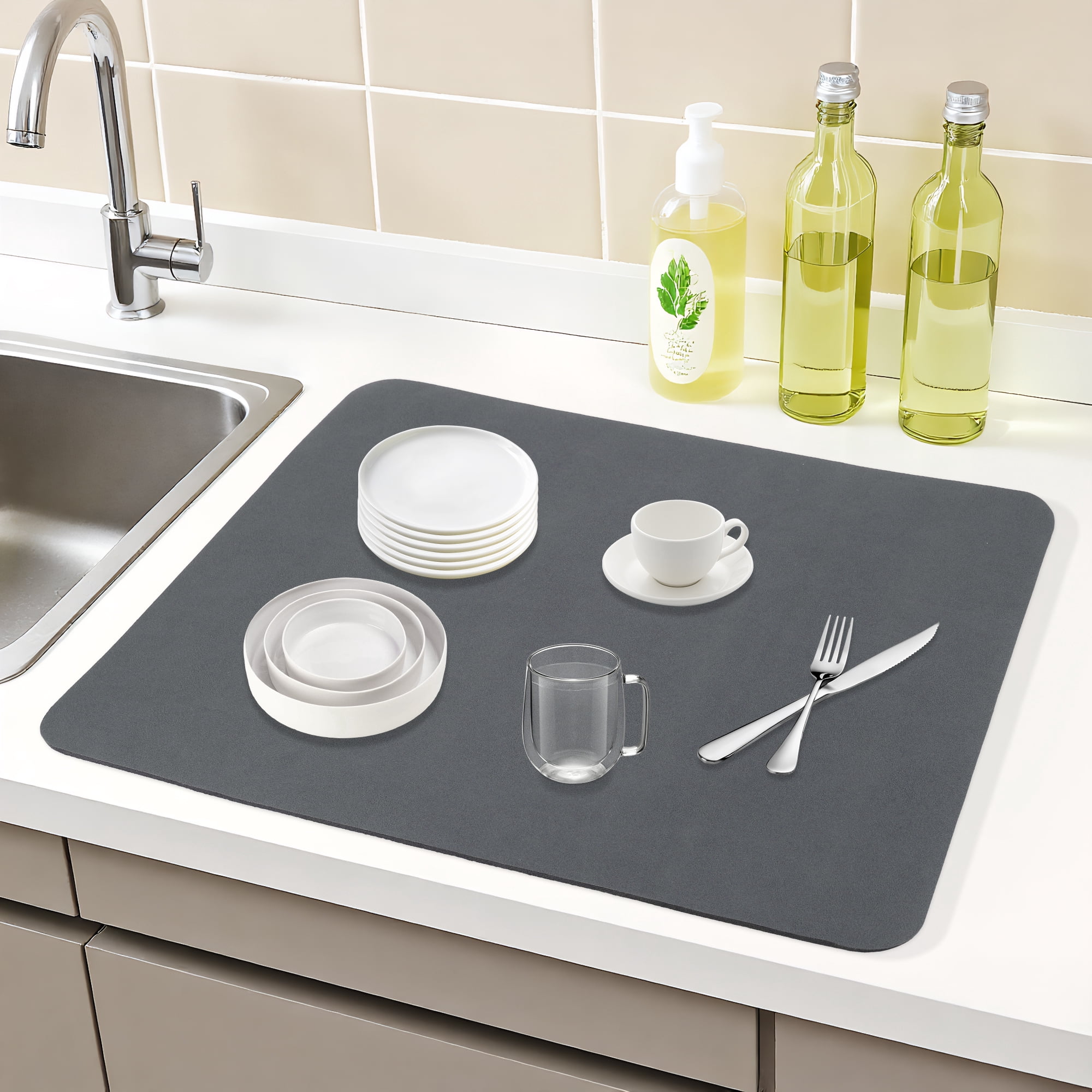 Unique Bargains Diatomaceous Stone Dish Countertop Drying Mat Navy Blue 19.7*15.7 inch