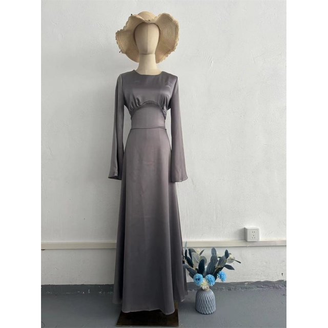 Vestido largo de seda con cuello redondo para mujer, falda ajustada de satén con manga acampanada y cordones, vestidos elegantes de fiesta de noche
