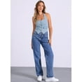 thumbnail image 4 of DARING DIVA Women's Y2K Halter Neck Tie Back Crop Jean Bustier Top XS Light Blue, 4 of 6