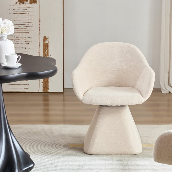 JUYG 180° Swivel Dining Accent Chair, Barrel, Beige Velvet