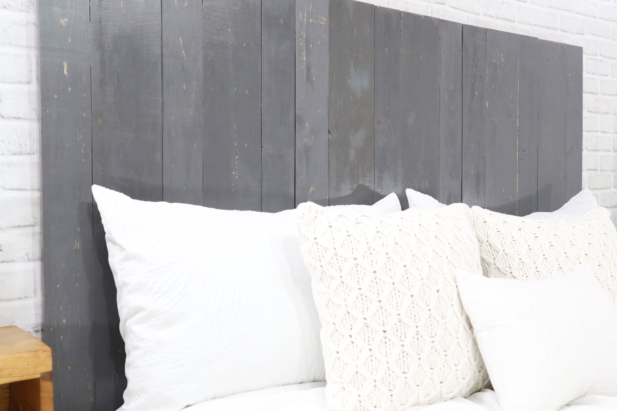 Barn Walls Gray Headboard, Rustic Design Weathered, Solid Wood Headboard, Floating Panels, Wall Mount, Adjustable Height, Easy Assembly, Full Size