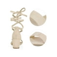 thumbnail image 2 of BLISSFUL STEP Women's Open Toe Lace up Sandals Mid Block Heels Sandals Beige 10, 2 of 7