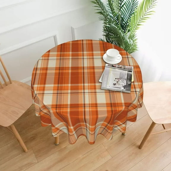Fall Tablecloth 60 Inch Round Autumn Thanksgiving Plaid Table Cloth Dust-Proof Wrinkle Resistant Rustic Tablecloth for Holiday Kitchen Dining Room Party Picnic Indoor Outdoor