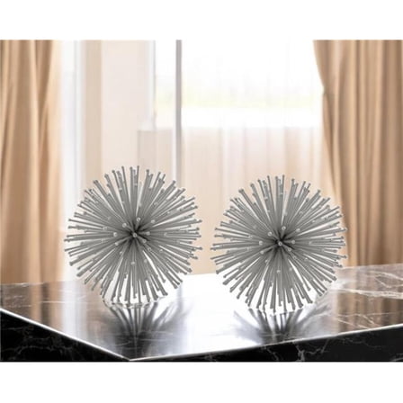 HomeRoots 568887 Silver Iron Decorative Spiky Sphere Tabletop Sculpture - Set of 2