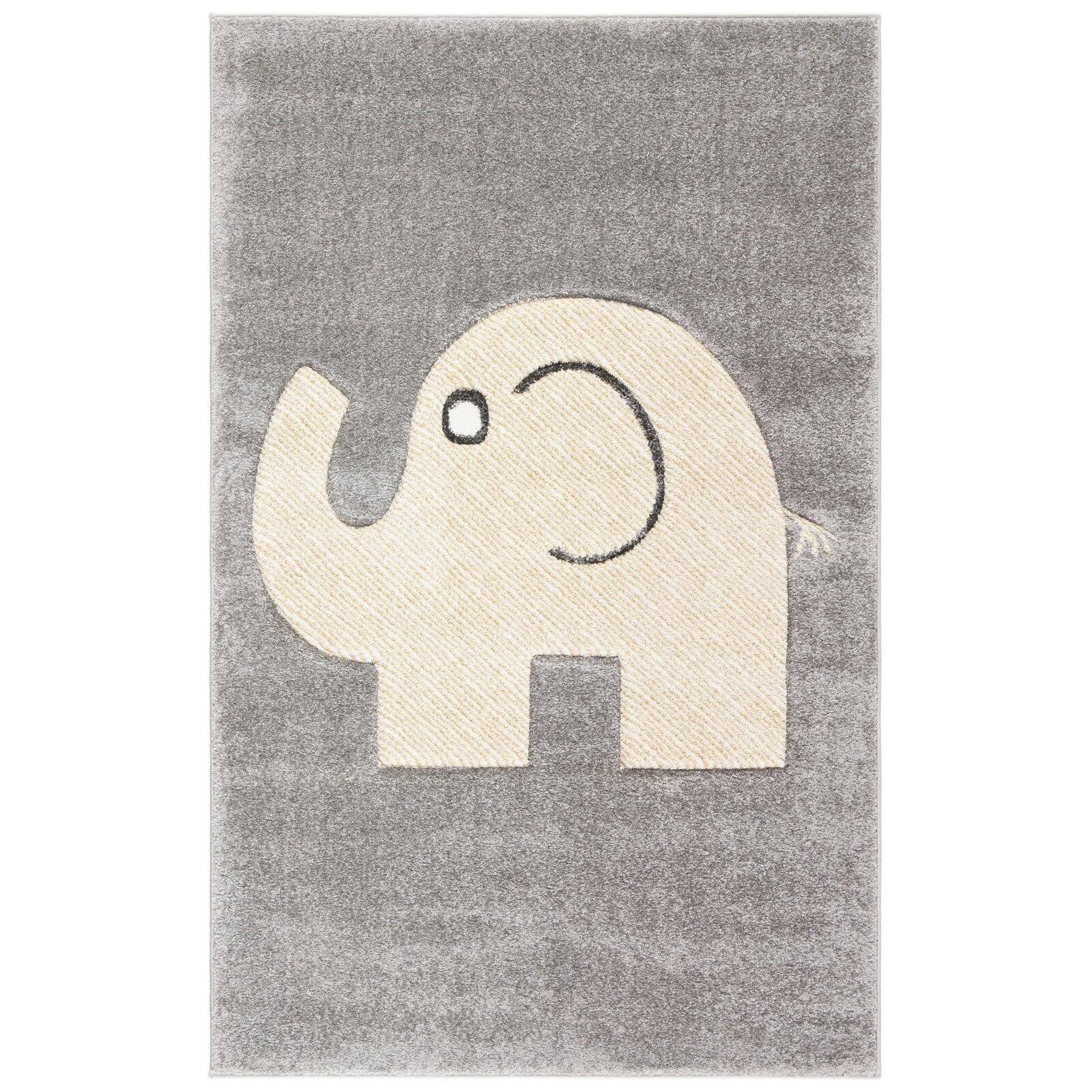 Children Rug Soft High Quality Carpet Happy Fun Elephants in Grey Pink  PlayMat 