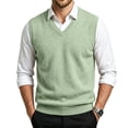 thumbnail image 2 of Dwellite Mens Sweater Vest Casual Sleeveless Knit Pullover V Neck Solid Knit Business Office Fall Winter Sweaters Light Green 2XL, 2 of 8