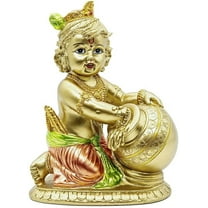 Hindu Baby Krishna Statue - Indian God Krishna Figurines Home Mandir Temple - India Idol Pooja Murti Buddha Religious Lord Figurines Gift Item - Hinduism Krishna Stealing Butter Yogurt Milk Sculpture