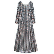 Large Petite Womens Dress Moroccan Blue Dream Print Long Sleeve Princess Cut