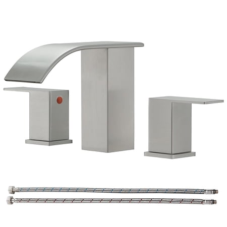 RUMOSE 8 inch Bathroom Faucets Brushed Nickel Bathroom Faucets for Sink 3 Hole Widespread 2 ...