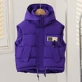 thumbnail image 4 of Puffer Vest for Kids Foldable Hooded Zip Up Logo Print Padded Girls Coat Boys Sleeveless Shirt with Pockets(7 Years 150,Purple), 4 of 5