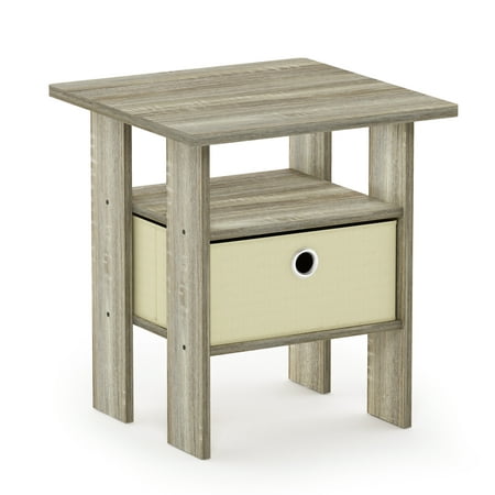 Furinno Andrey End Table Nightstand with Bin Drawer, Sonoma Oak/Ivory