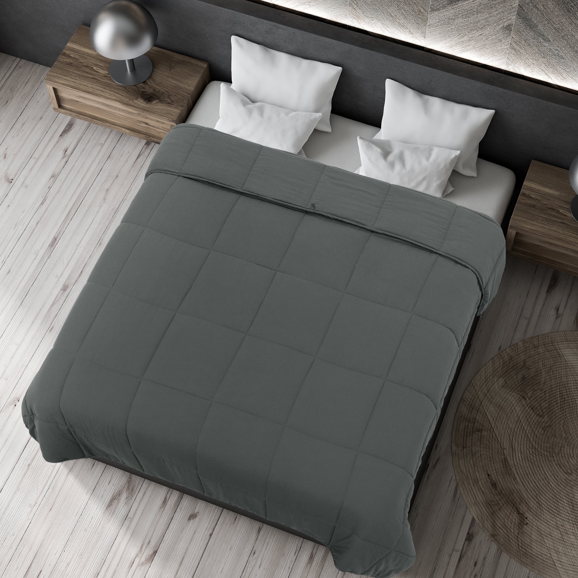 Unique Bargains Quilt Soft Lightweight Down Alternative Comforter Dark Gray Twin