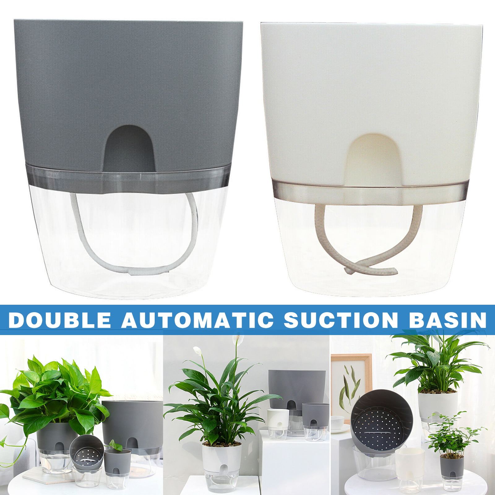 Self-Watering Water Planter Vase Plastic Double Layer Planter Pot for Home Office Decor 