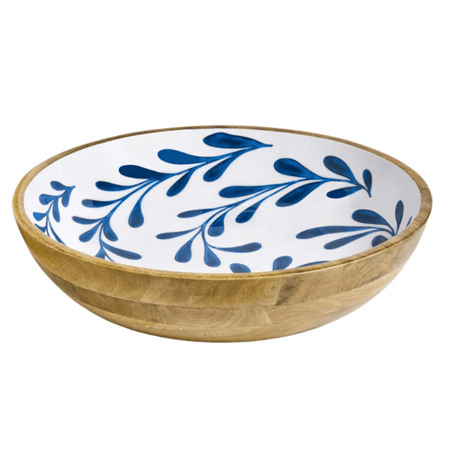 Maison Neuve Enamelled Mango Wood Salad Bowl & Servers, 44 cm (17.3 in.)