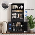 thumbnail image 3 of PUFFCAFE Bookcase with Doors & Drawers,Wood Book Shelf with Storage Cabinet,3 Tier Display Shelves,Metal Handles,Black Tall Book Case, 3 of 7