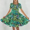 thumbnail image 2 of IFNWSV Girls Dance Dress Short Sleeve Round Neck Leopard Print Stretch Casual Summer Swing Dress Green 5 Years, 2 of 6