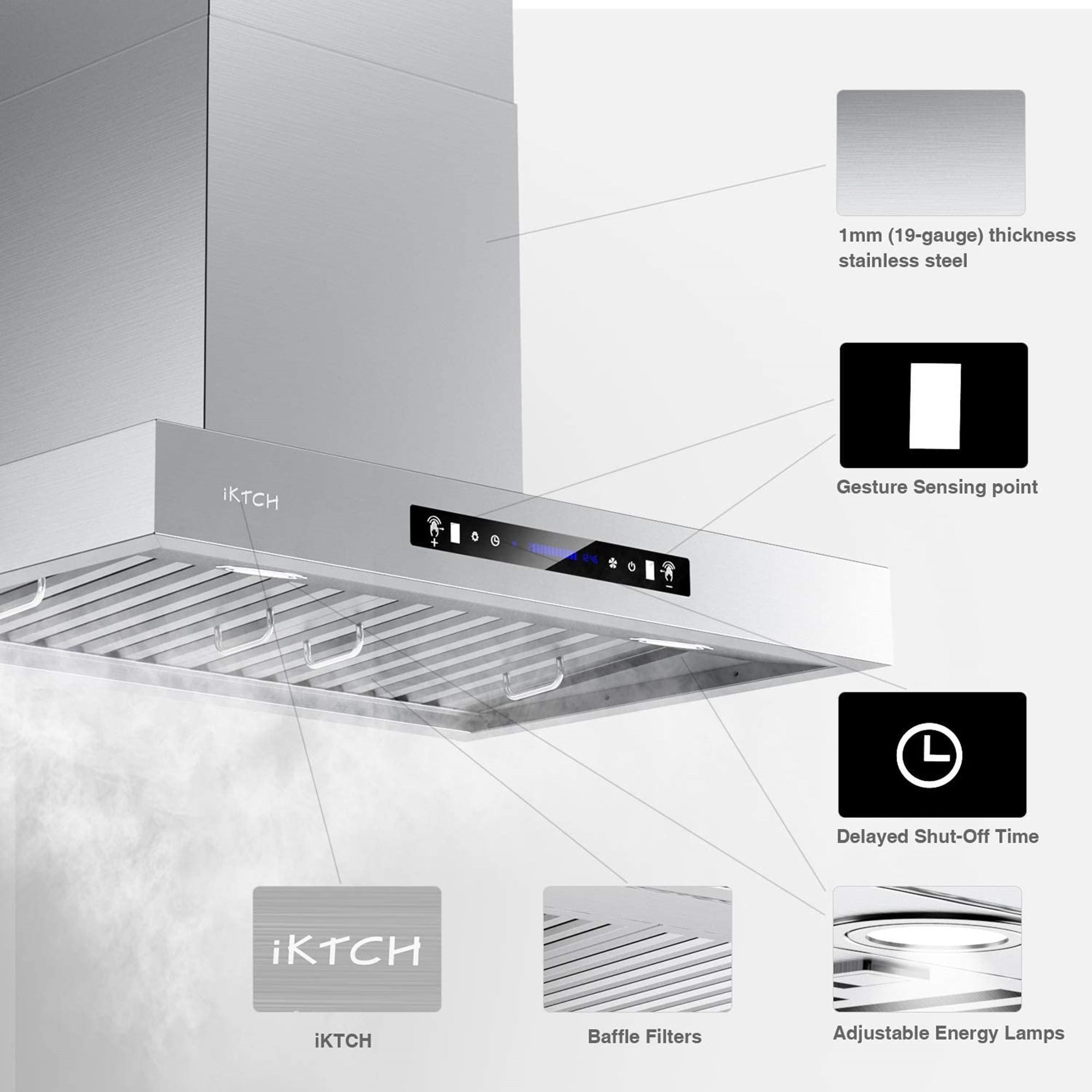 iKTCH 30-in 900-CFM Ducted Stainless Steel Wall-Mounted Range Hood with  Charcoal Filter in the Wall-Mounted Range Hoods department at