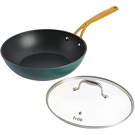 

frÃ¶k Non-Stick Fry Pan Meets Wok with Lid 11-Inch Green & Gold