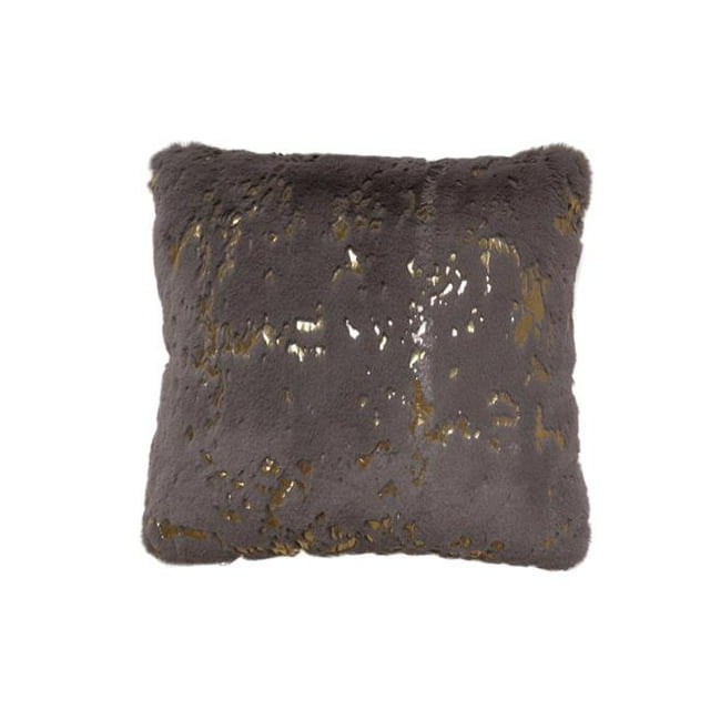 Brea BREAPIL8021818 18 x 18 in. Faux Rabbit Fur Square Pillow, Grey & Gold