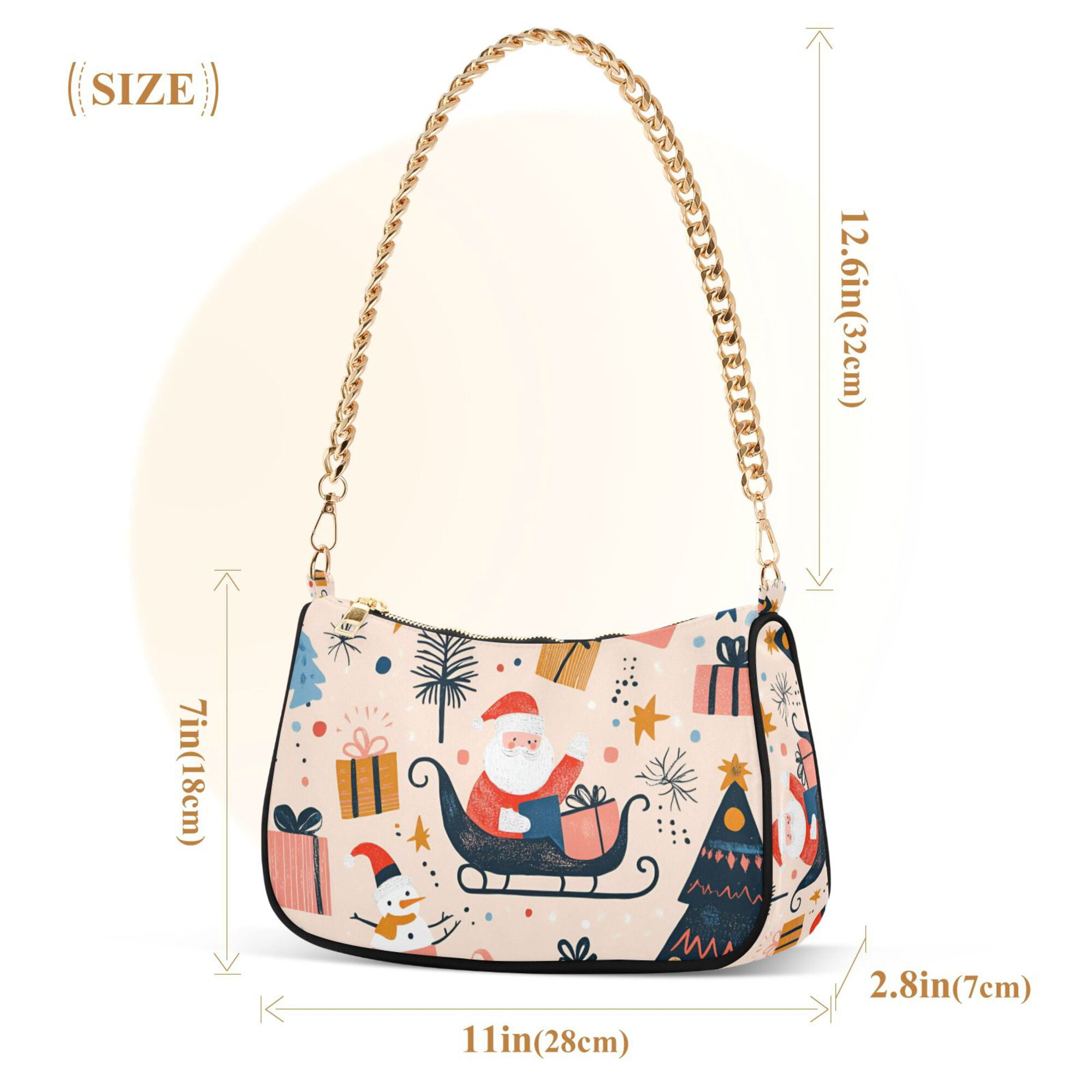 FORMRS Womens Shoulder Bag with Chain Strap Clutch Purse Cute Tote Handbag, Beige Christmas Santa