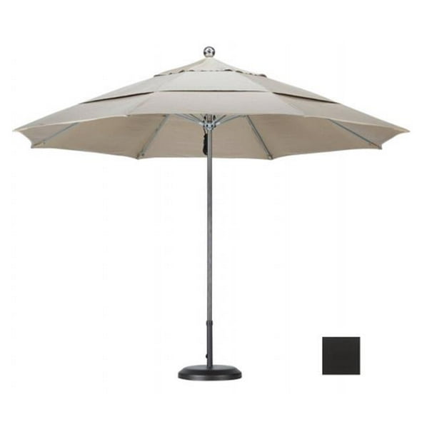 California Umbrella LUXY118-5408-DWV 11 ft. Marché des Nervures en Fibre de Verre Unipolaire en Acier Inoxydable Parapluie DV - Anodisé-Sunbrella-Noir